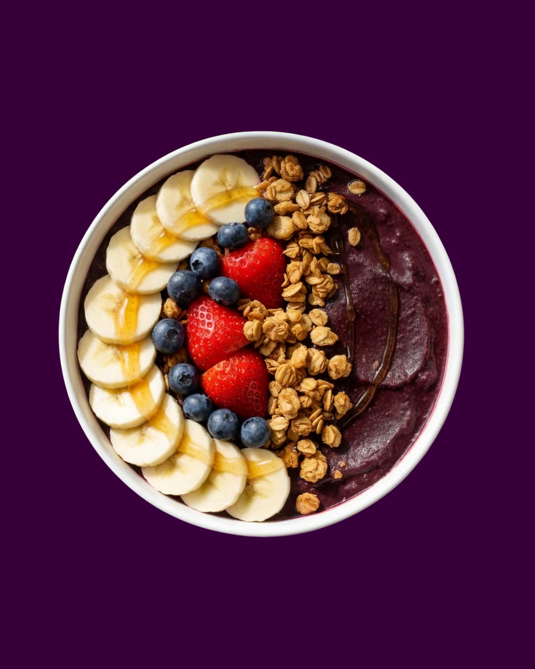 Bowl frutas e cereais roxo escuro